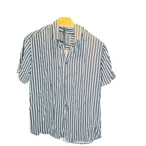 CACTUS MAN RICKY SINGH Black White Stripe Short Sleeve Button Up Shirt Mens M